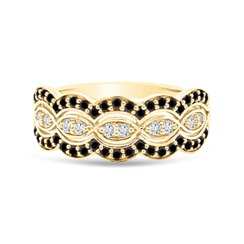 18K Yellow Gold Black and White Diamond Ring
