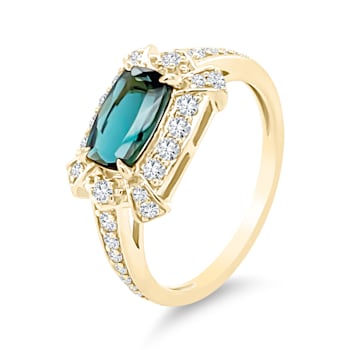 18K Yellow Gold Green Tourmaline and Diamond Ring 1.45ctw