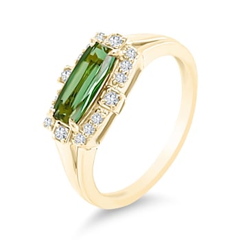 18K Yellow Gold Green Tourmaline and Diamond Ring 1.06ctw