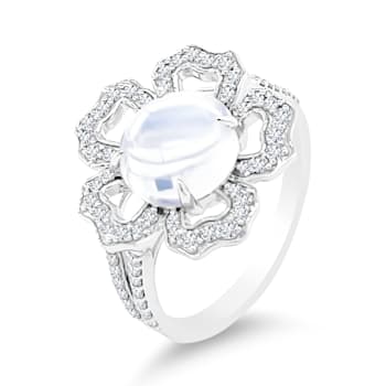 14K White Gold Moonstone and Diamond Ring  2.37ctw