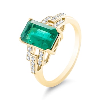 18K Yellow Gold Emerald and Diamond Ring 2.10ctw