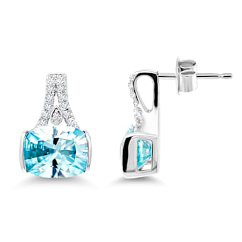 18K White Gold Blue Zircon and Diamond  Earrings 8.31ctw