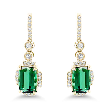 18K Yellow Gold Green Tourmaline and Diamond Earrings