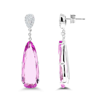 14K White Gold Kunzite and Diamond Earrings