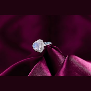 18K White Gold Moonstone, London Blue Topaz, and Diamond Ring 4.40ctw