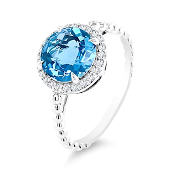 18K White Gold Swiss Blue Topaz and Diamond Ring 2.22ctw