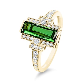 18K Yellow Gold Green Tourmaline and Diamond Ring 1.74ctw