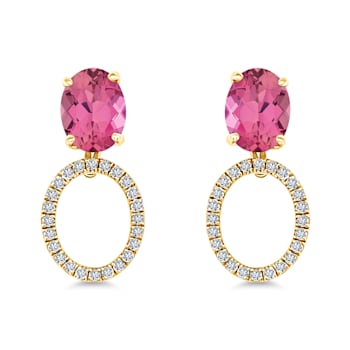 10K Yellow Gold Pink Tourmaline Adjustable Earrings with 0.31 ctw Diamonds