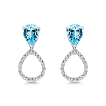 10K White Gold Aquamarine Adjustable Earrings with 0.30 ctw Diamonds