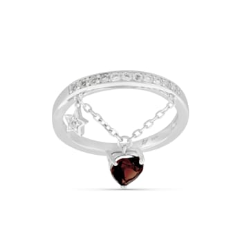 Garnet Heart Ring with Sapphire Accents, Sterling Silver.