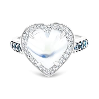 18K White Gold Moonstone, London Blue Topaz, and Diamond Ring 4.40ctw