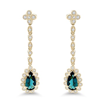 18K Yellow Gold Green Tourmaline and Diamond Earrings