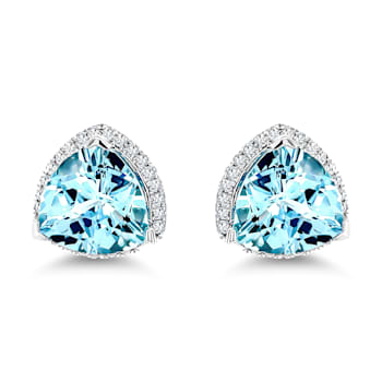 14K White Gold Blue Topaz and White Diamond Earrings
