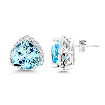 14K White Gold Blue Topaz and White Diamond Earrings