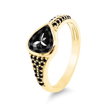 Gold Black Diamond Pear Ring
