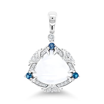 18K White Gold Moonstone, London Blue Topaz, and Diamond Pendant 4.11ctw