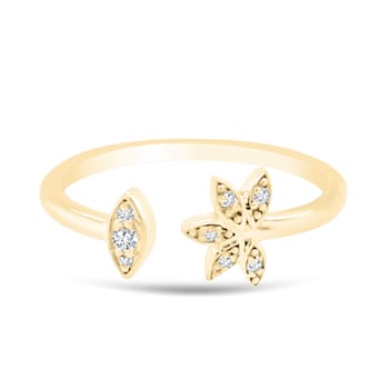 White Sapphire Round Chain Style Ring, Yellow Gold Plated Sterling Silver