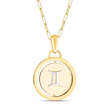 14K Yellow and White Gold Gemini Zodiac and Constellation Rotary Pendant