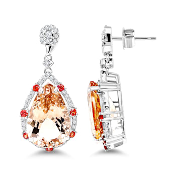 18K White Gold Morganite, Orange Sapphire, and Diamond Earrings 11.52ctw