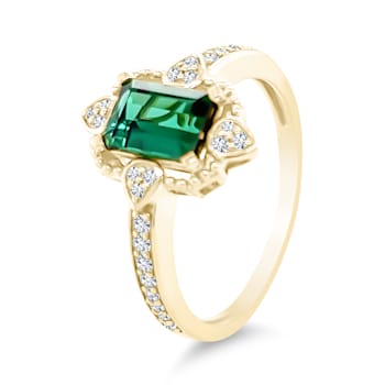18K Yellow Gold Green Tourmaline and Diamond Ring 1.29ctw