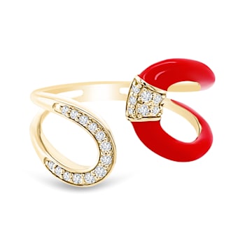 14K Yellow Gold Enamel Diamond Open Design Ring .13ctw