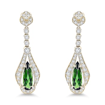 18K Yellow Gold Green Tourmaline and Diamond Earrings