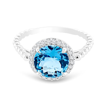 18K White Gold Swiss Blue Topaz and Diamond Ring 2.22ctw