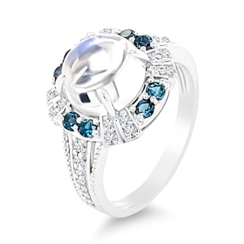 18K White Gold Moonstone, London Blue Topaz, and Diamond Ring 3.71ctw