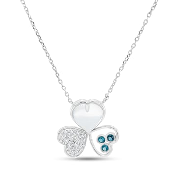 14K White Gold London Blue Topaz, Moonstone and Diamond Necklace 2.82ctw