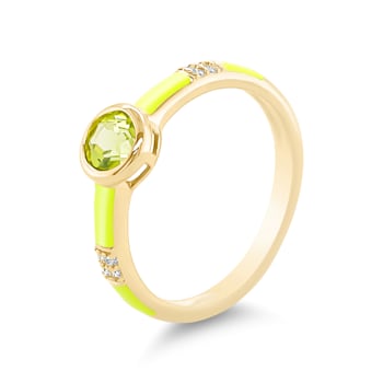 Stackable Yellow Gold Over Sterling Silver Peridot Enamel Ring