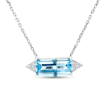 18K White Gold Swiss Blue Topaz and Diamond Necklace 3.62ctw