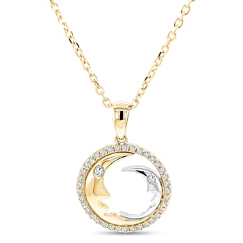 14K Yellow Gold Diamond Moon Necklace.