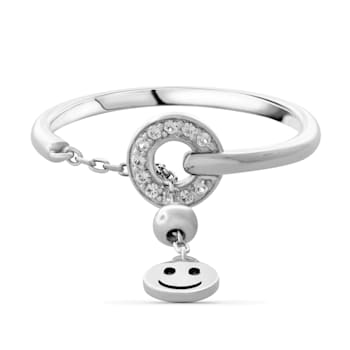 White Sapphire Round Smiley Ring