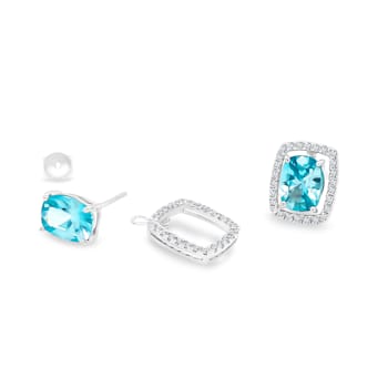 10K White Gold Blue Zircon Adjustable Earrings with 0.33 ctw Diamonds
