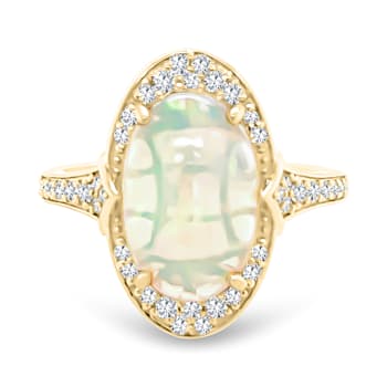 18K Yellow Gold Ethiopian Opal and Diamond Ring 2.78ctw