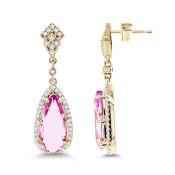 14K Yellow Gold Kunzite and Diamond Earrings