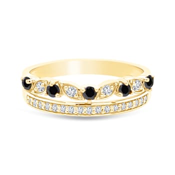 18K Yellow Gold Black and White Modern Diamond Ring