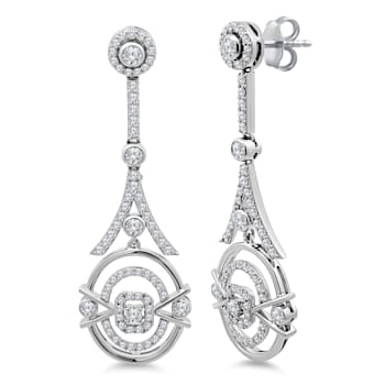 18K White Gold Dangle Drop Diamond Earrings 1.51ctw