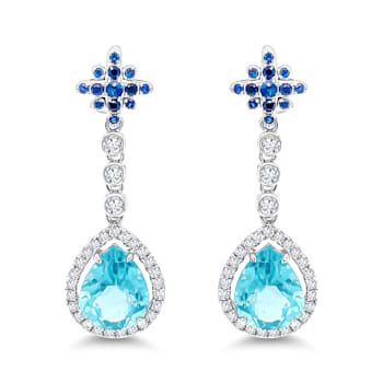 18K White Gold Apatite, Sapphire and Diamond Earrings 6.26ctw