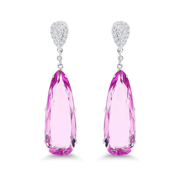 14K White Gold Kunzite and Diamond Earrings
