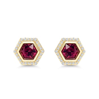 18K Yellow Gold Rhodolite and Diamond Earrings 3.25ctw