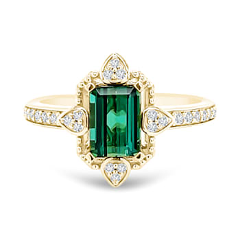 18K Yellow Gold Green Tourmaline and Diamond Ring 1.29ctw