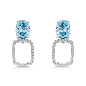 10K White Gold Blue Zircon Adjustable Earrings with 0.33 ctw Diamonds