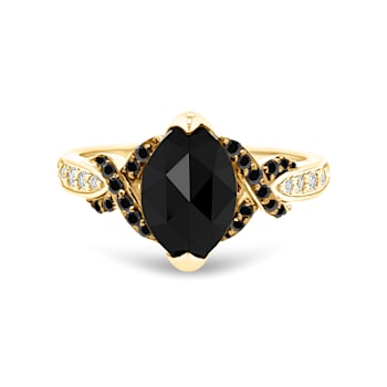 Gold Black Diamonds Marquise Ring