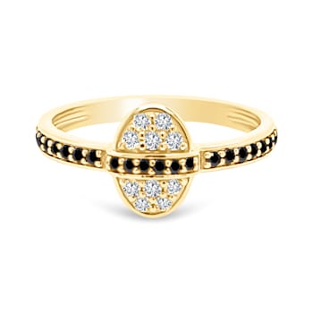 18K Yellow Gold Ring with Black and White Diamonds in Oval Shape