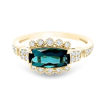 18K Yellow Gold Green Tourmaline and Diamond Ring 1.43ctw