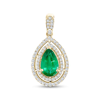 18K Yellow Gold Emerald and White Diamond Pendant