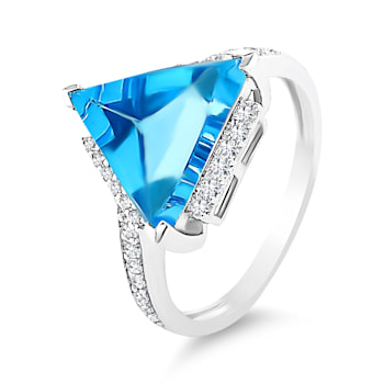 18K White Gold Swiss Blue Topaz and Diamond Ring 4.29ctw