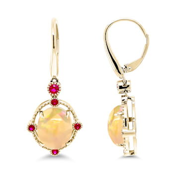 18K Yellow Gold Ethiopian Opal and Ruby Earrings 4.66ctw