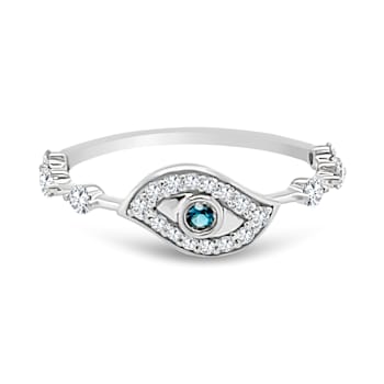 18K White Gold London Blue Topaz and Diamond Ring  .36ctw